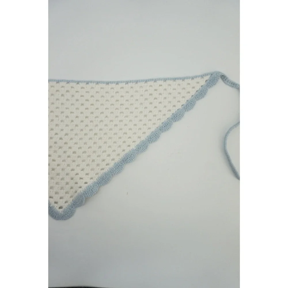 Crochet Headscarf Handkerchief Soft Girl Cottagecore Boho White Blue OS